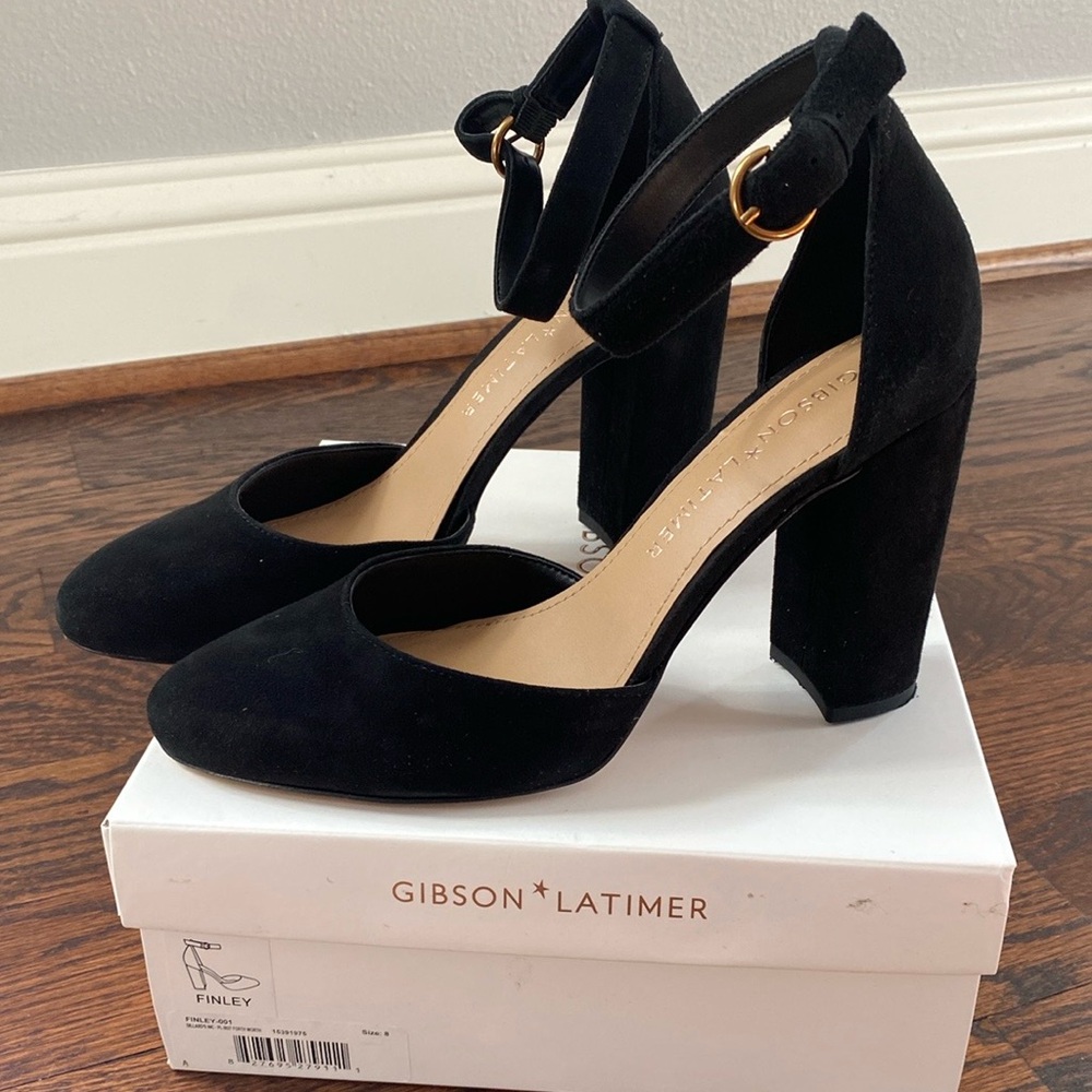 Gibson Latimer FINLEY Black Suede Block Heel Shoes